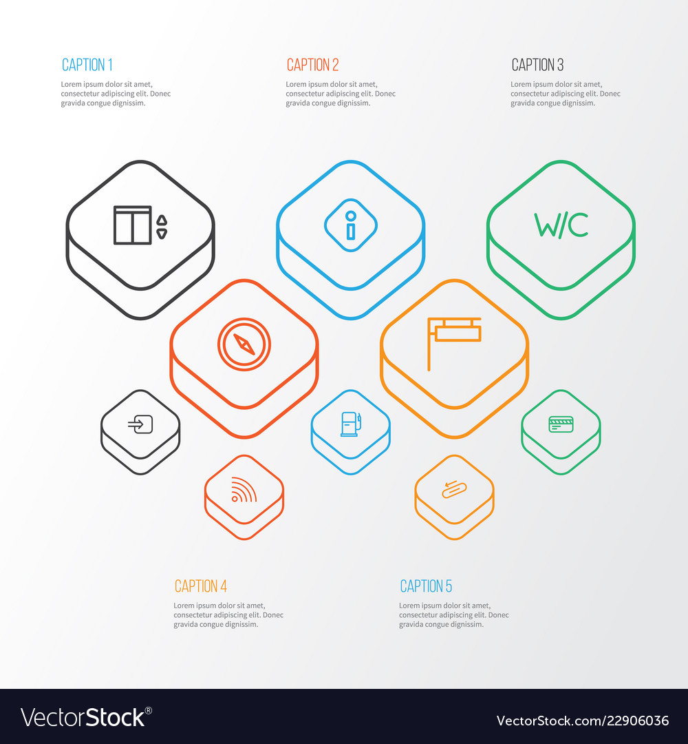 Direction icons line style set with way in card vector image Direction icons line style set with way in card