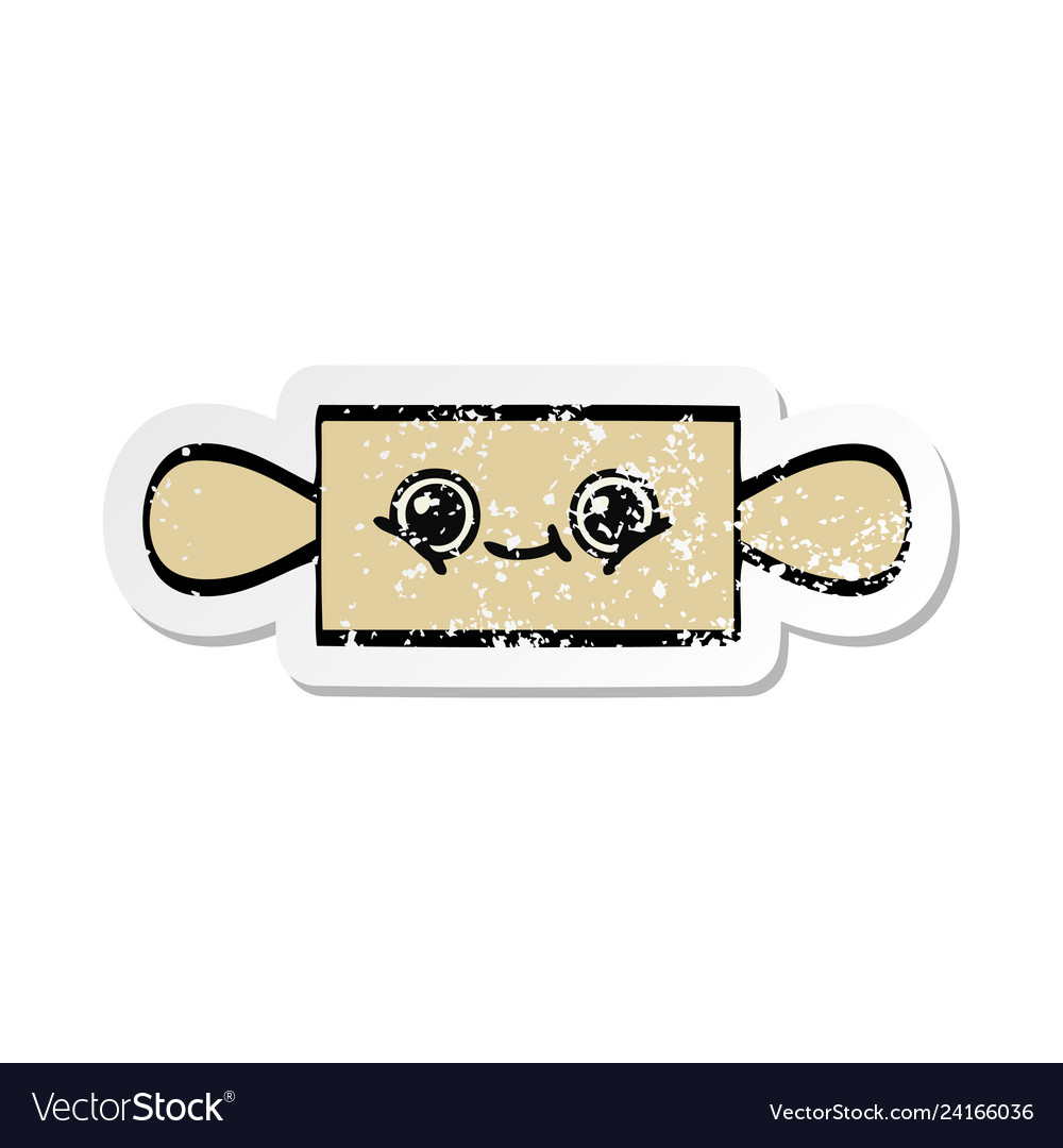 Distressed sticker of a cute cartoon rolling pin