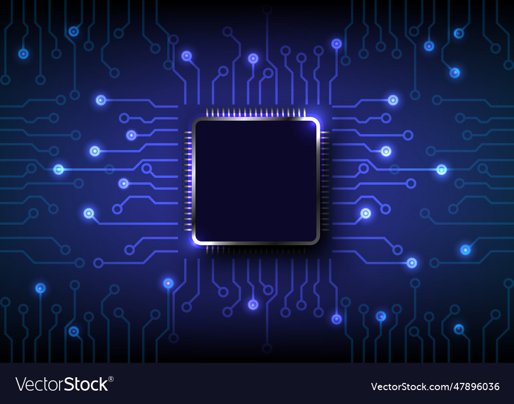 Futuristic microchip cpu circuit board blue light Vector Image