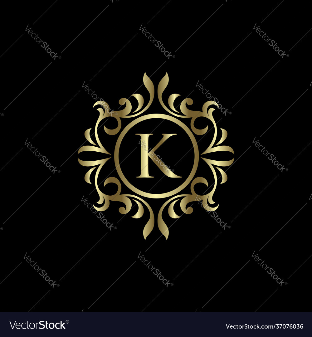Gold k letter with ornamental background Vector Image