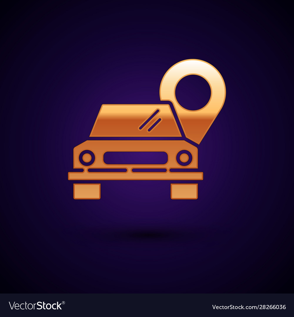 Gold map pointer with taxi icon isolated on dark vector image Gold map pointer with taxi icon isolated on dark