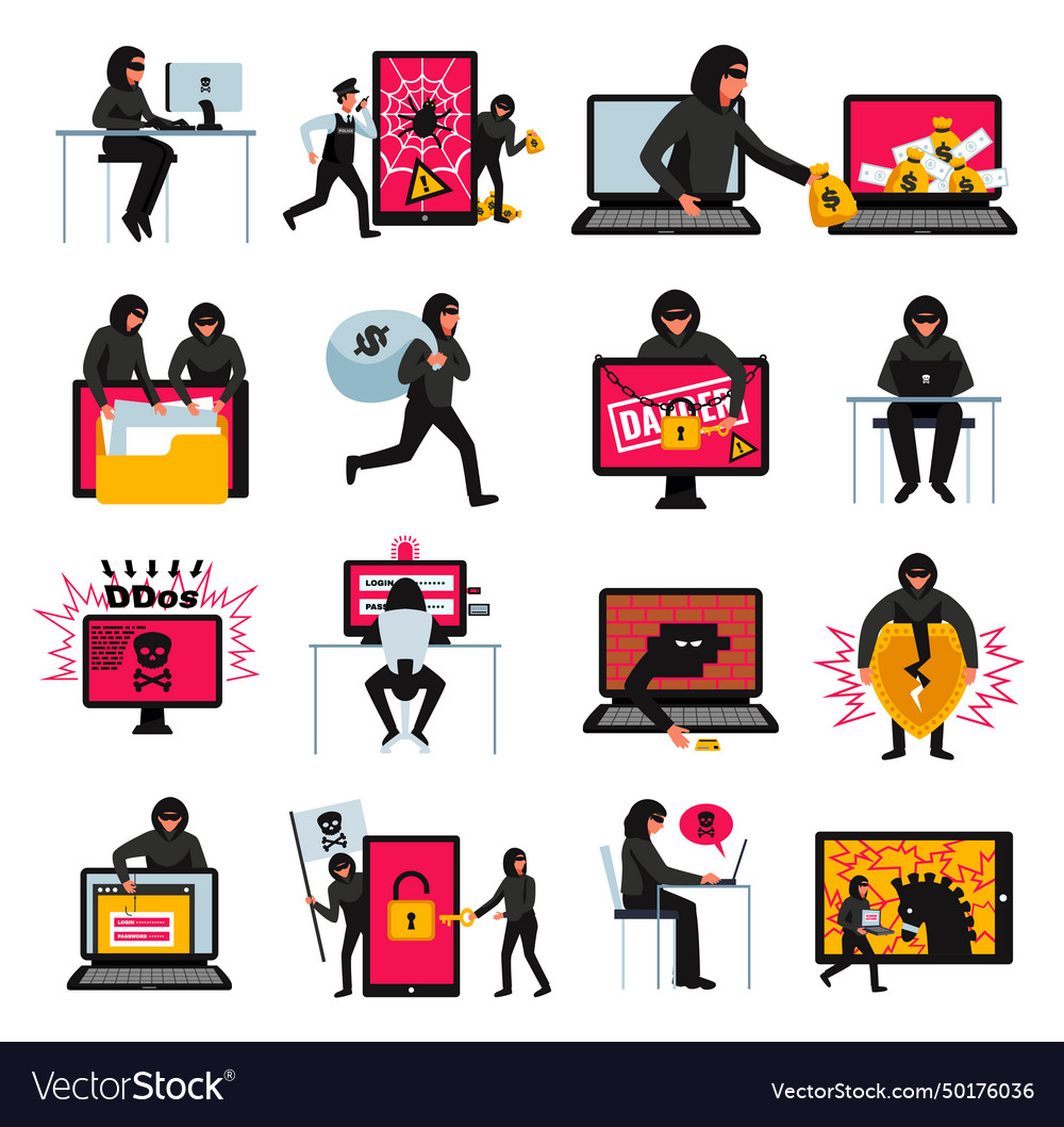 Hacker icons set vector image Hacker icons set