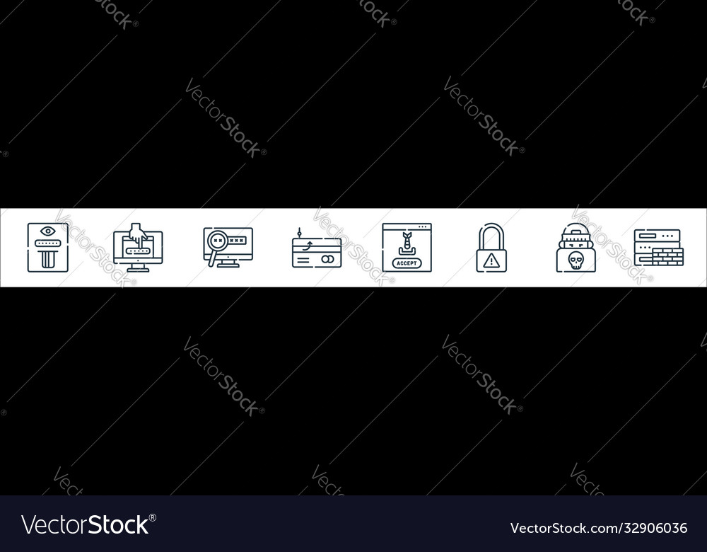 Hacker line icons linear set quality vector image Hacker line icons linear set quality