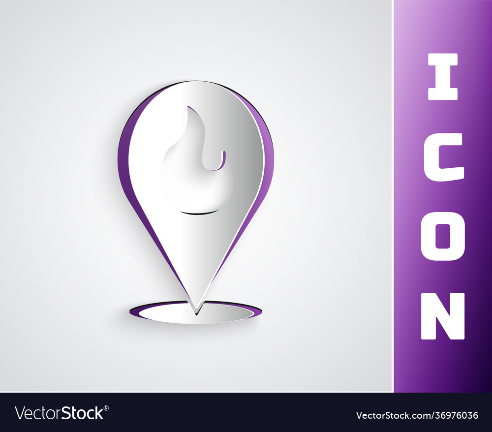 Paper cut map pointer with fire flame icon Vector Image Paper cut map pointer with fire flame icon