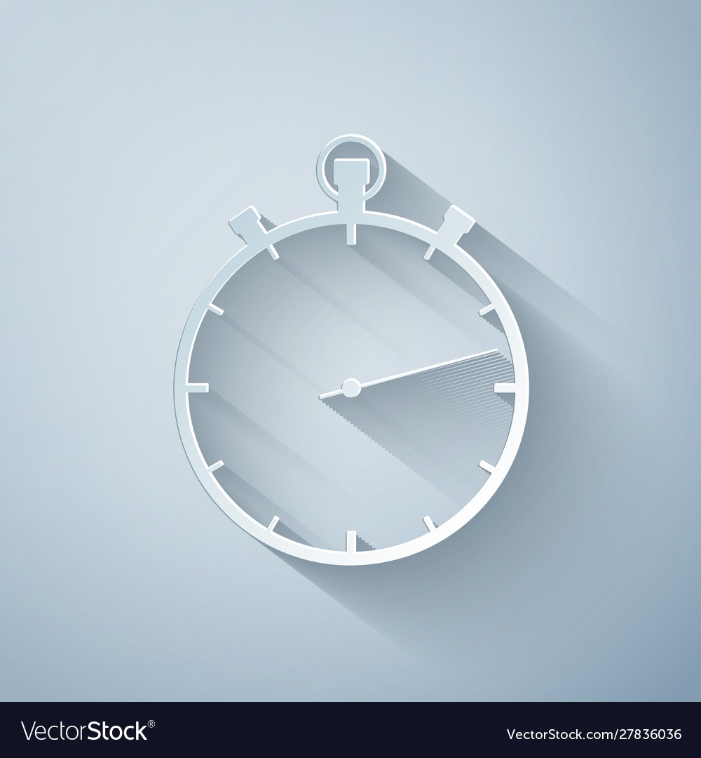 Paper cut stopwatch icon isolated on grey