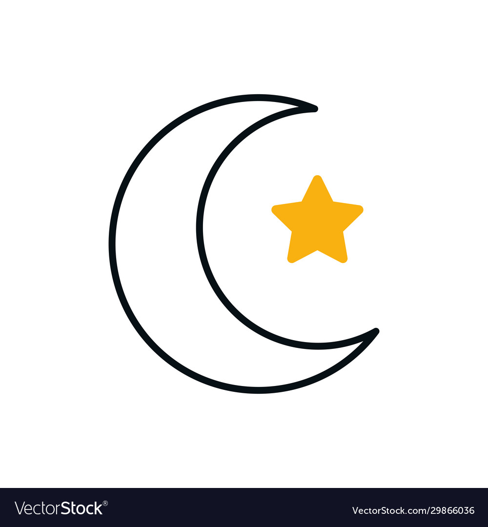 Ramadan moon and star half line color style