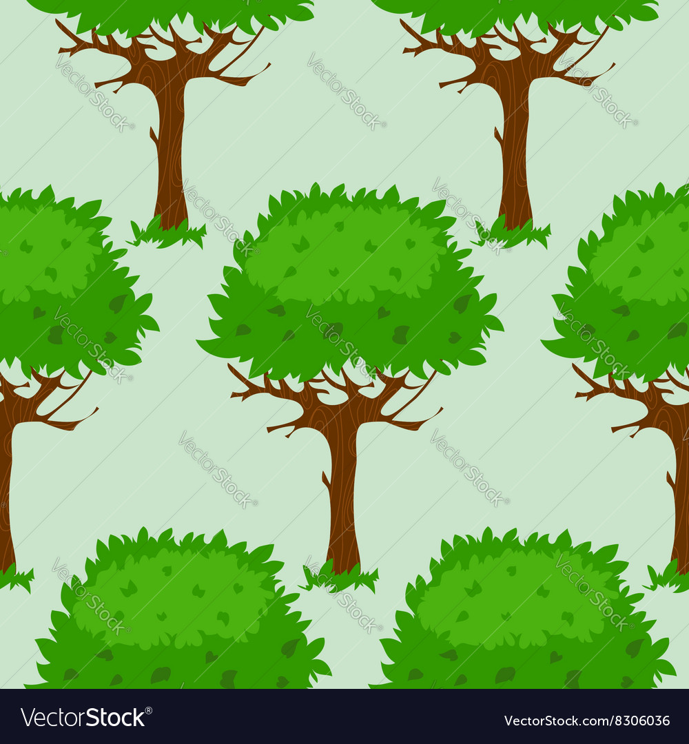 Seamless pattern with trees in summer or spring