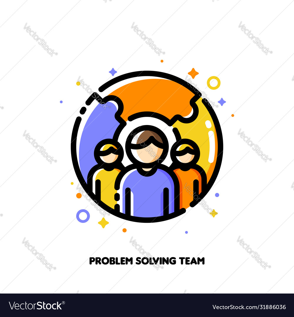 Three persons and puzzle for problem solving icon vector image Three persons and puzzle for problem solving icon