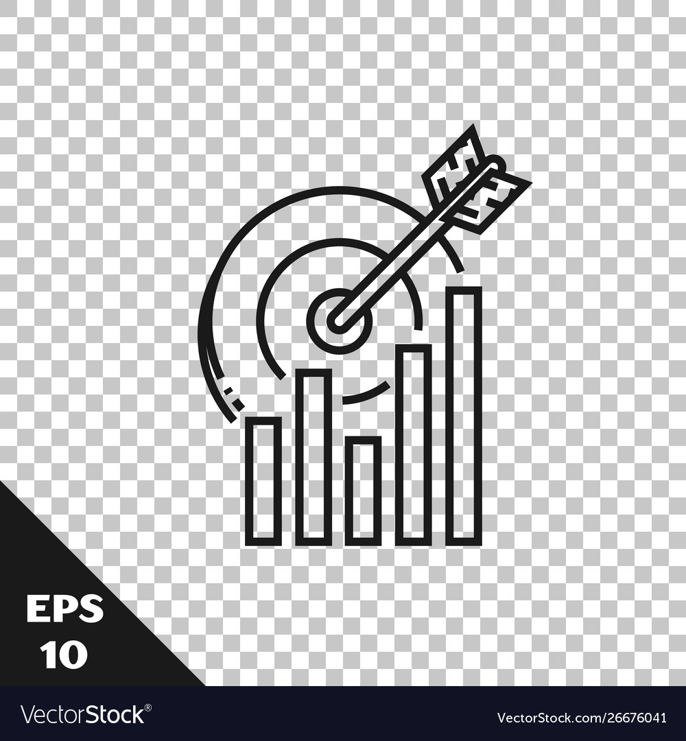 Black line target with graph chart icon isolated vector image Black line target with graph chart icon isolated