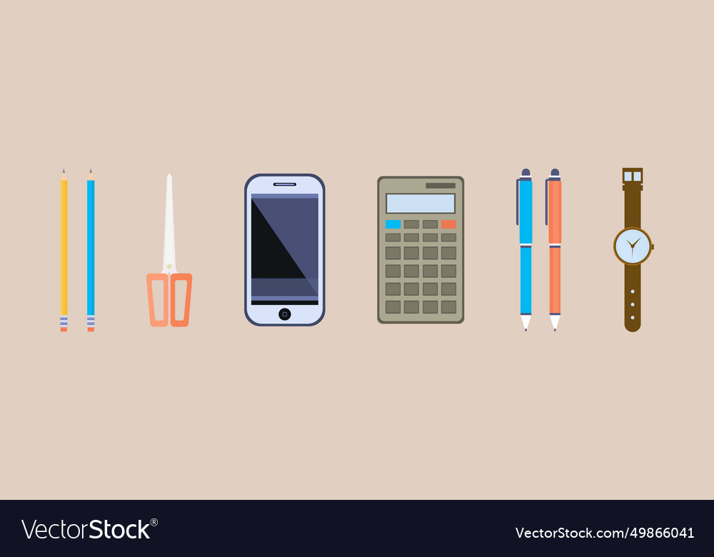 Desktop object with pencil scissors smartphone