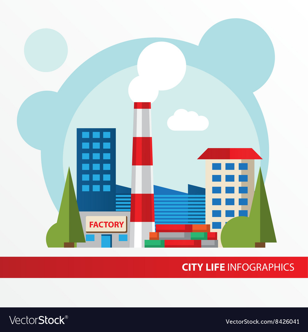 Factory building icon in flat style Royalty Free Vector
