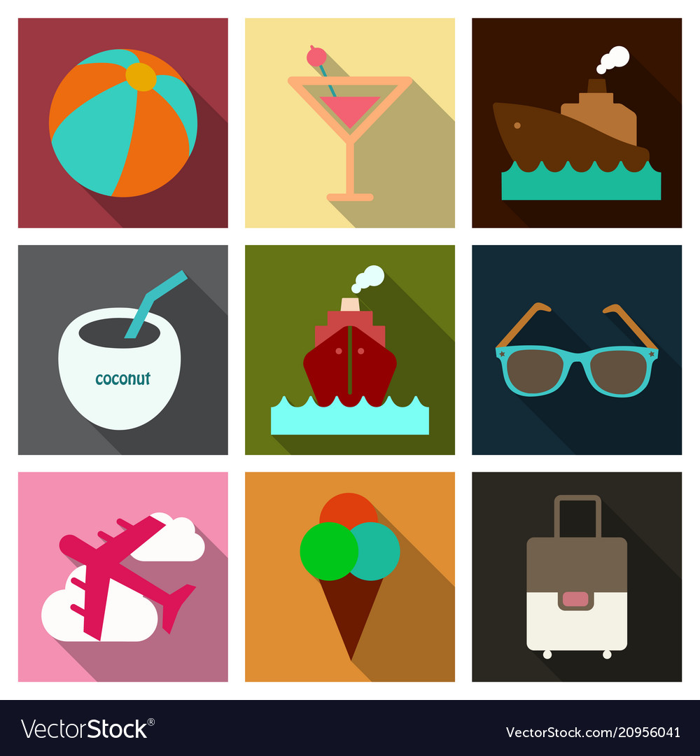 Flat icons set with long shadow effect