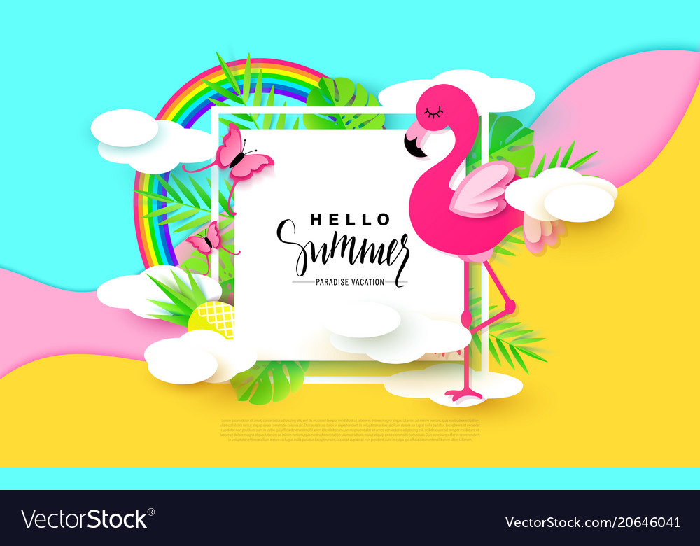 Hello summer banner with sweet vacation elements