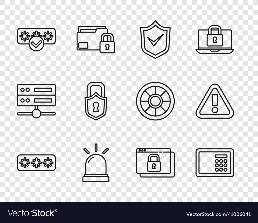 Set line password protection safe shield vector image Set line password protection safe shield