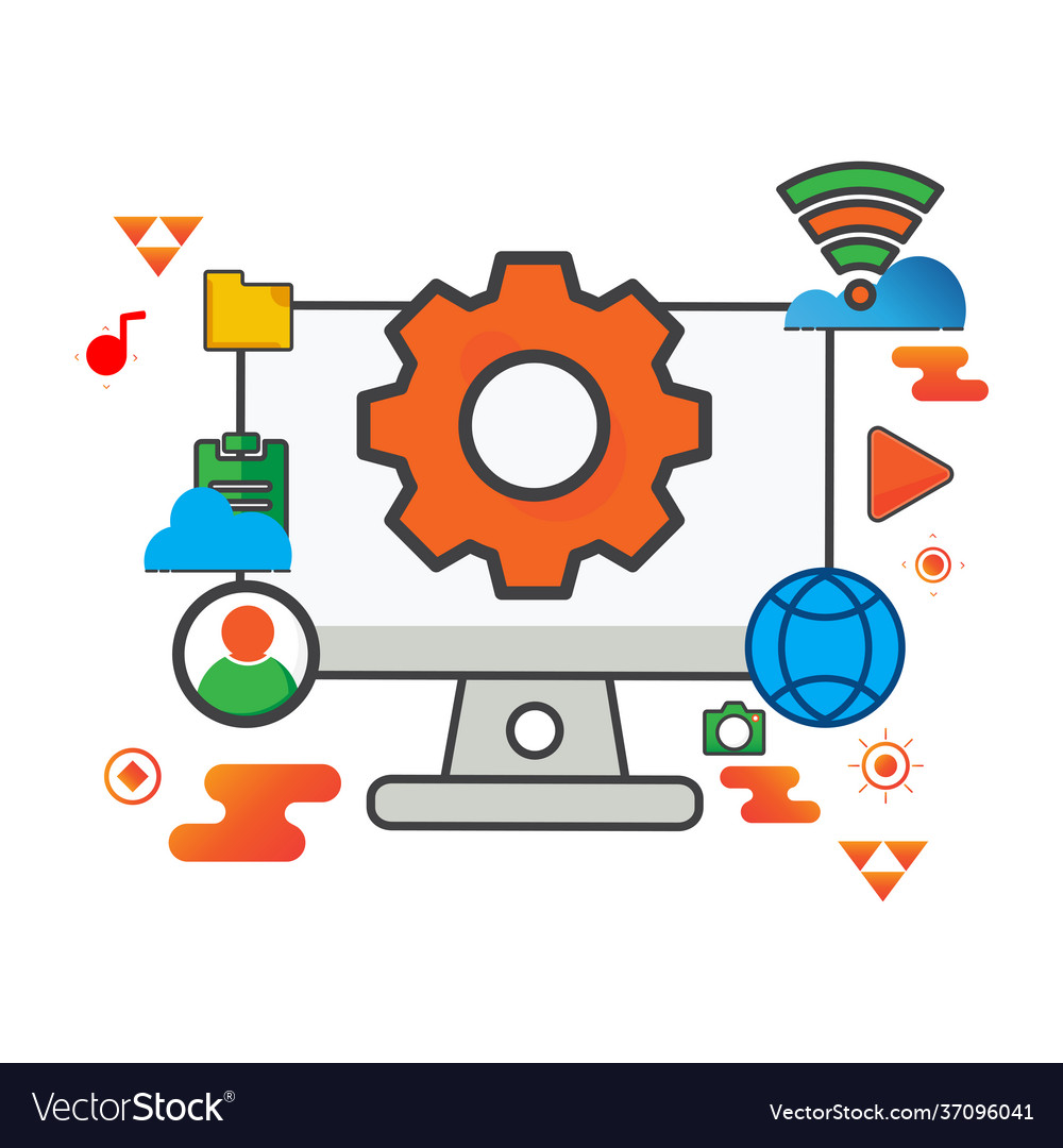 Setting computer flat icon can use Vector Image Setting computer flat icon can use