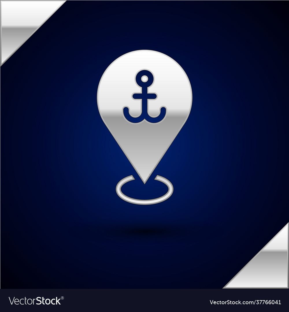 Silver map pointer with anchor icon isolated vector image Silver map pointer with anchor icon isolated