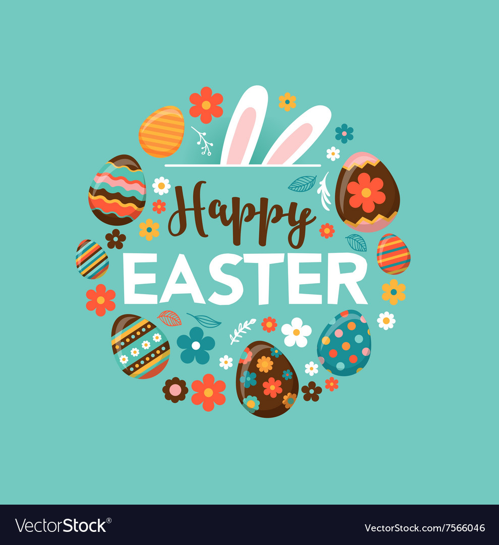 Colorful happy easter greeting card with rabbit Vector Image