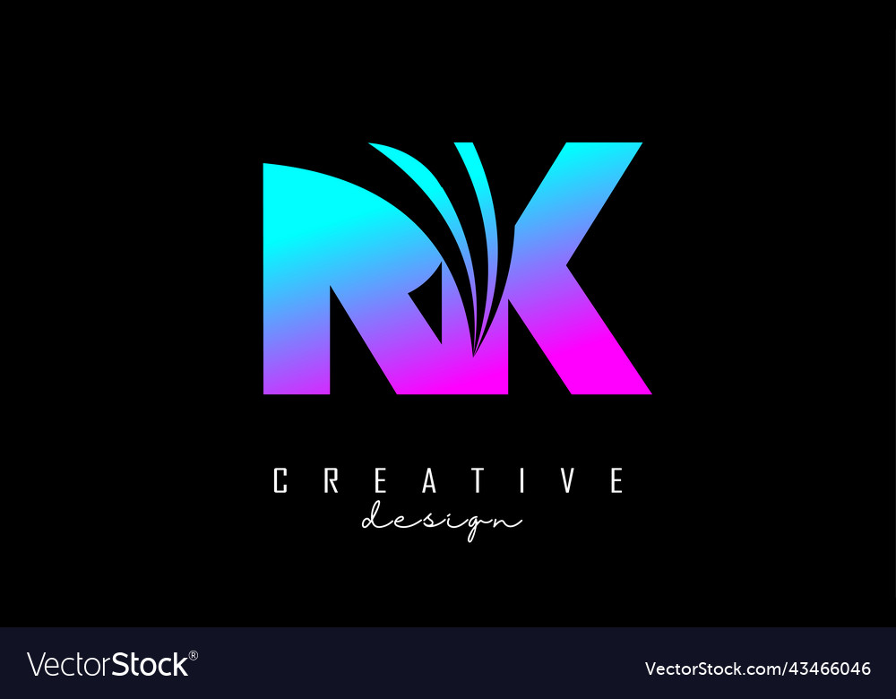 Colorful letters rk r k logo with leading lines Vector Image