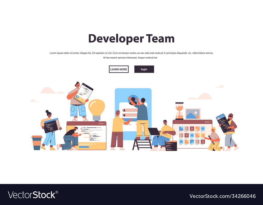 Mix race web developers team creating program code