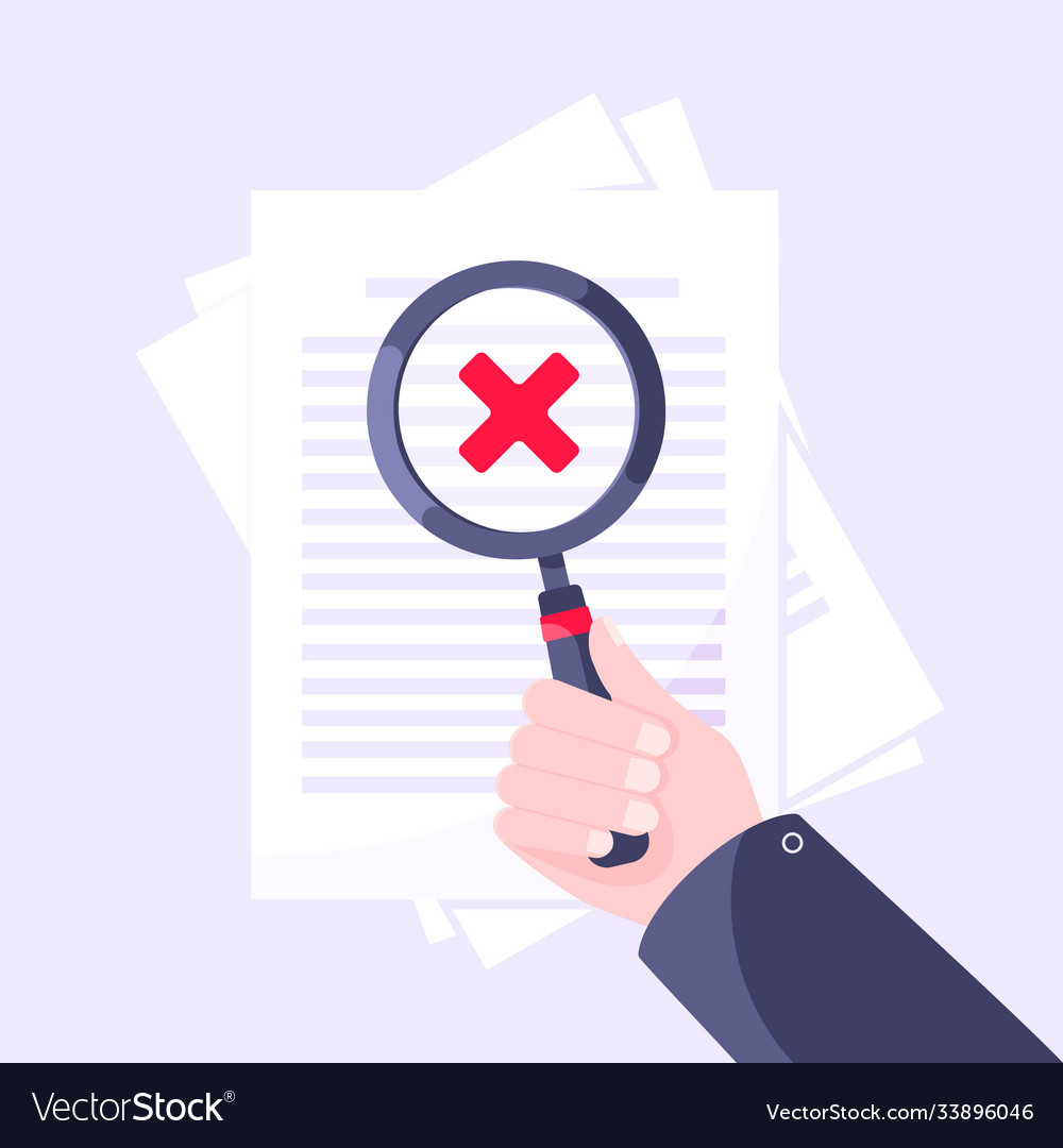 Rejected document verification concept with hand vector image Rejected document verification concept with hand