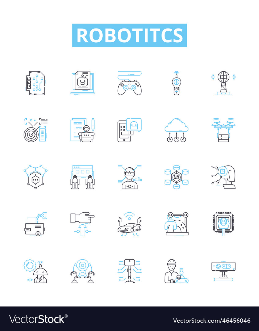 Robotitcs line icons set robotics Royalty Free Vector Image