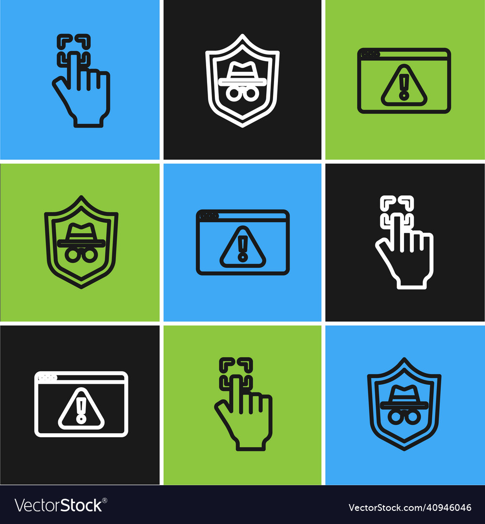 Set line fingerprint browser with exclamation vector image Set line fingerprint browser with exclamation