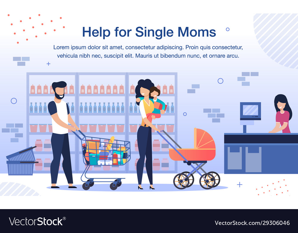 Social help for single mother flat poster vector image Social help for single mother flat poster