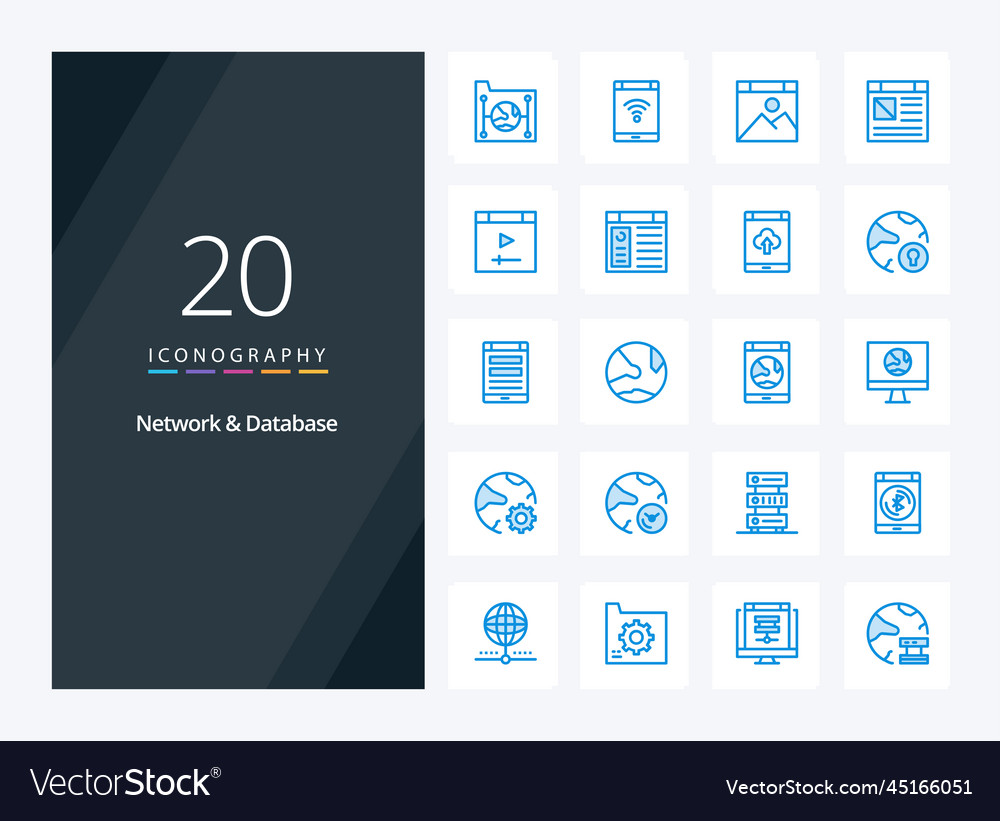 20 network and database blue color icon