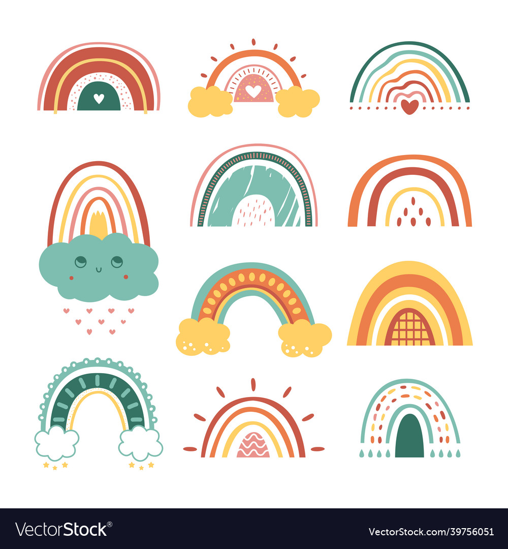 Abstract drawing rainbows different rainbow flat Vector Image