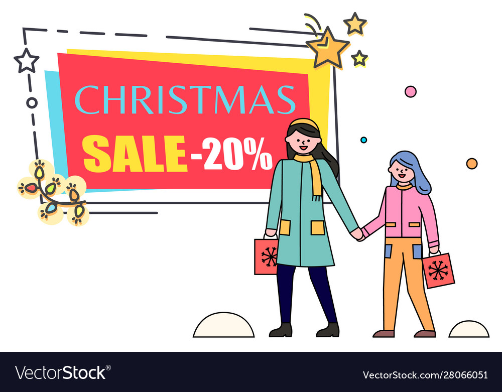 Christmas Sale 20 Percent Off Reduction Banner Vector Image