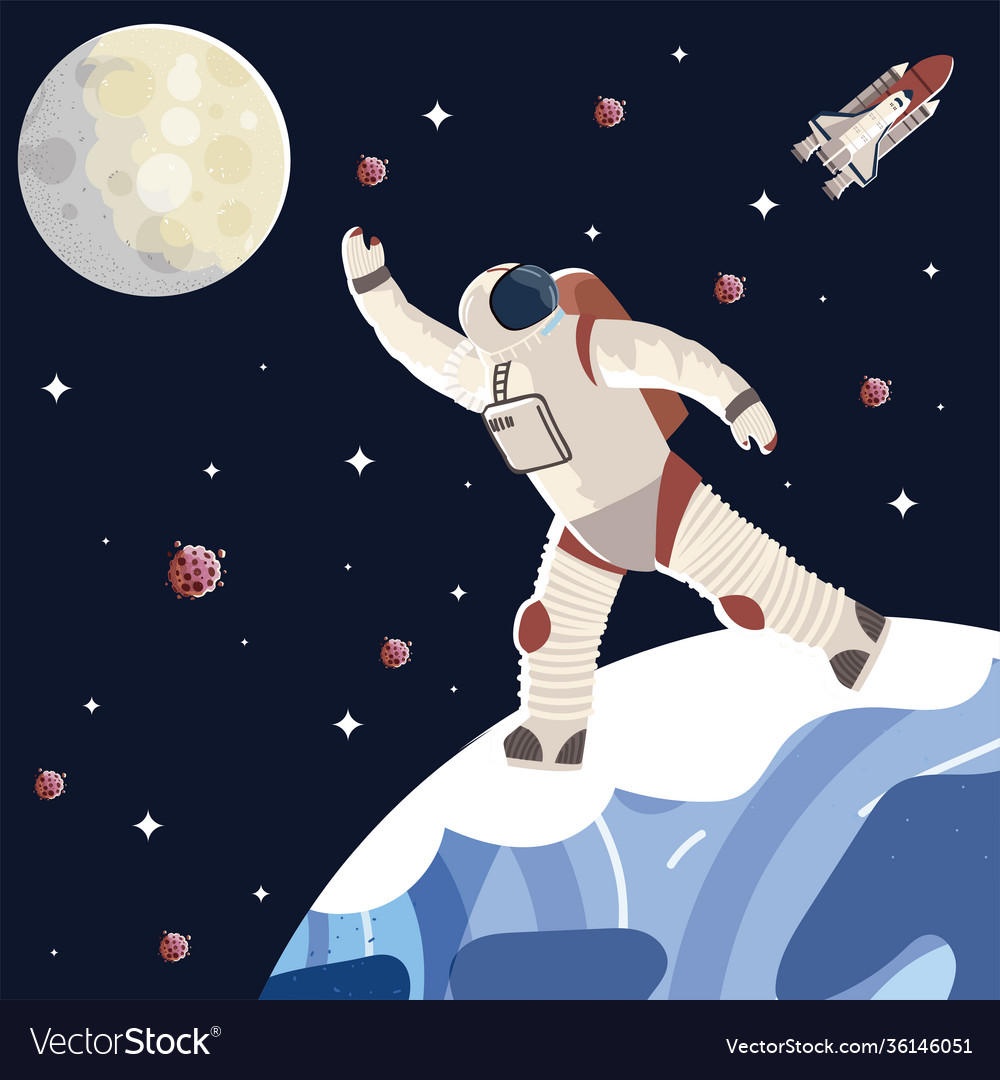 Cosmonaut character in spacesuit and helmet
