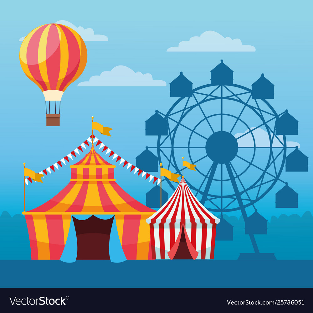 Fair festival with fun attractions scenery Vector Image