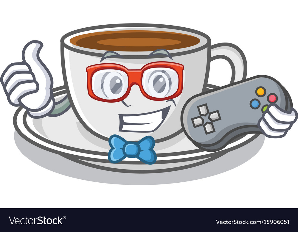 Gamer coffee character cartoon style