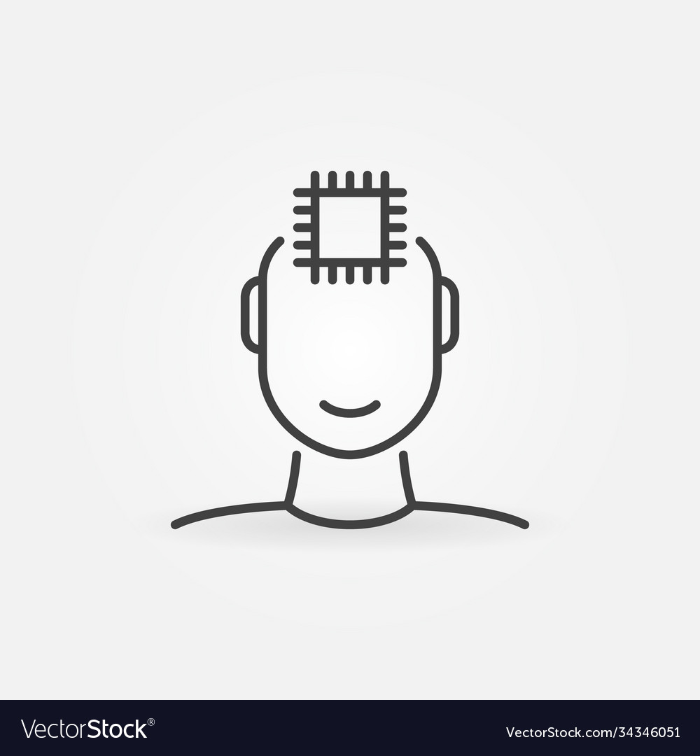 Human face with computer chip linear vector image Human face with computer chip linear