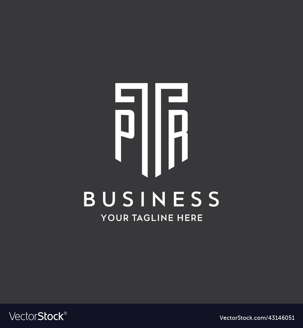 Pr monogram initial name with shield shape icon