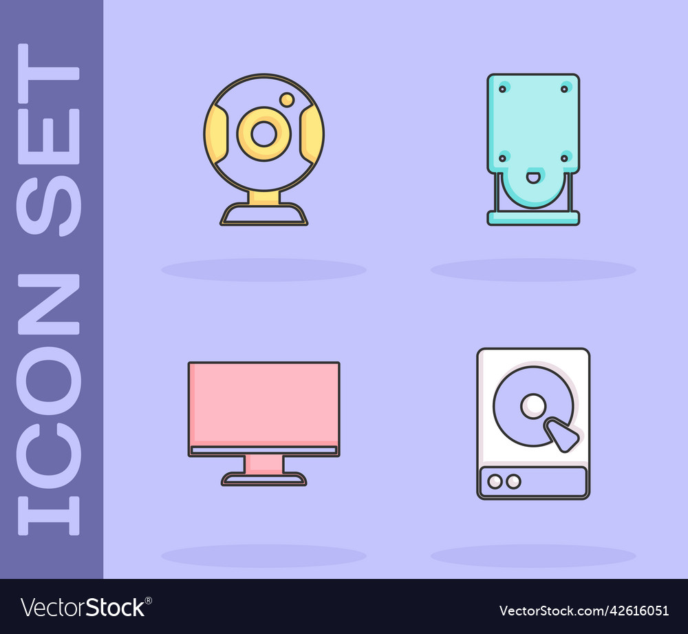 Set hard disk drive hdd web camera computer vector image Set hard disk drive hdd web camera computer