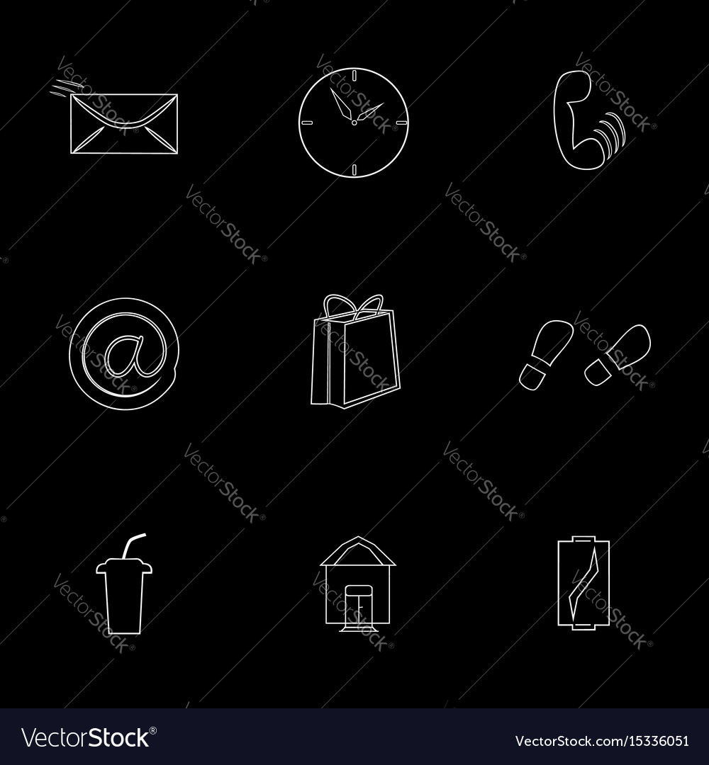 Set white icons on a black background Royalty Free Vector