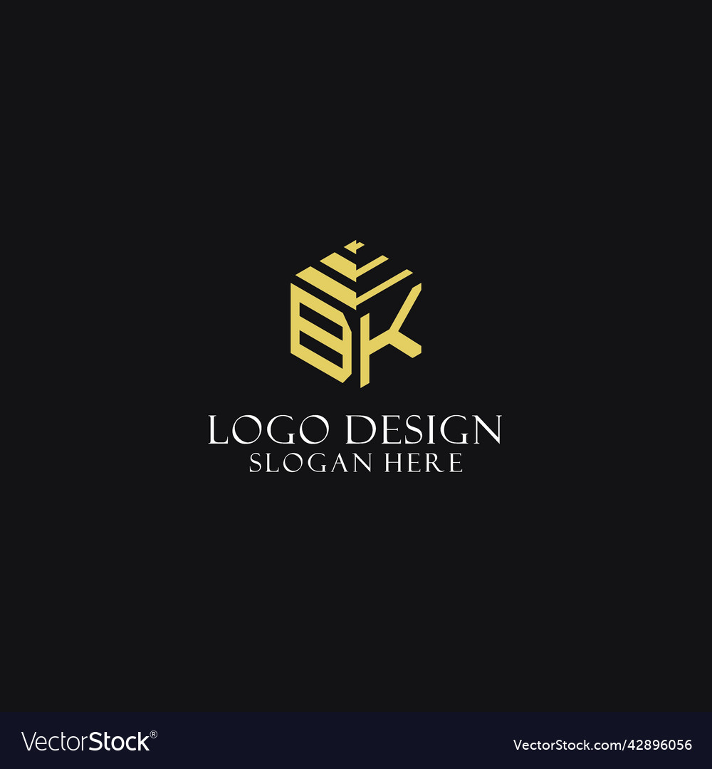 Bk initial monogram with hexagon shape logo