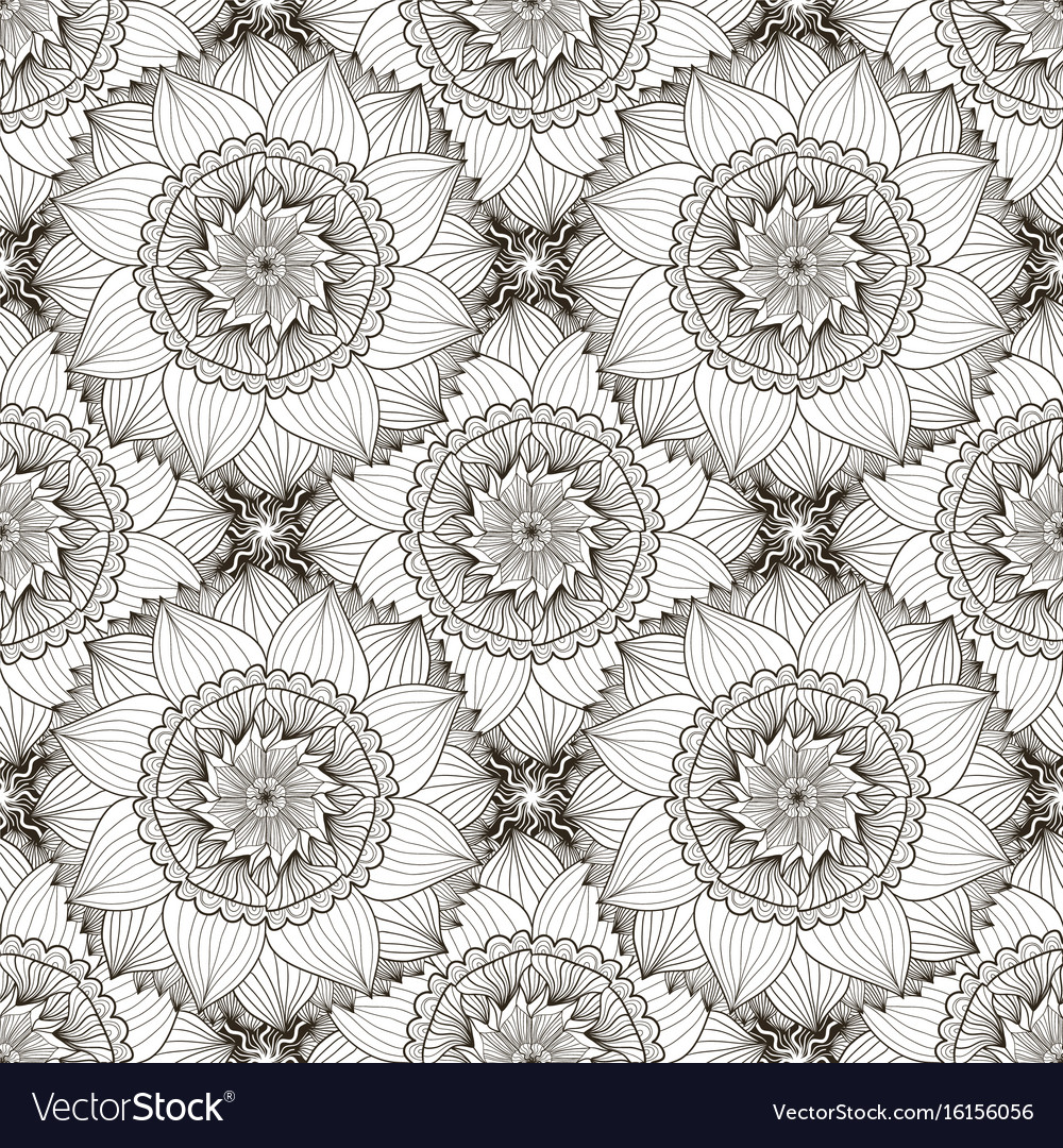 Black and white seamless pattern with sunflowers