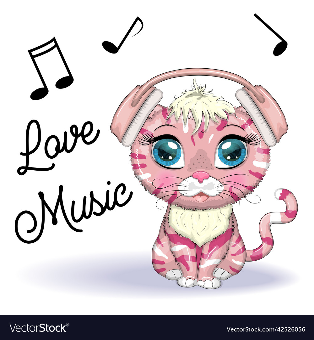 Cartoon cat music lover in headphones listens Vector Image Cartoon cat music lover in headphones listens Vector Image