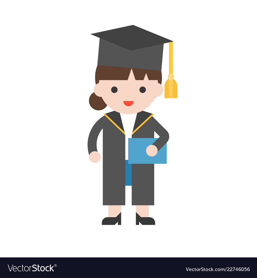 Cute character graduate student and diploma