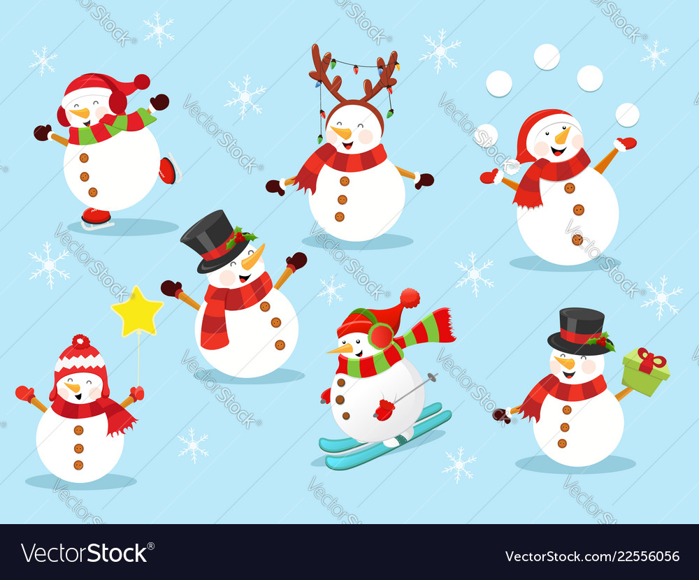 Cute snowman set 2 Royalty Free Vector Image - VectorStock