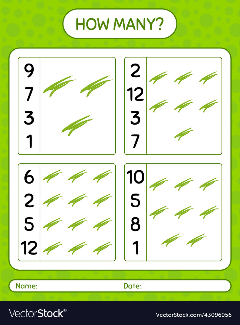 How many counting game with green bean worksheet