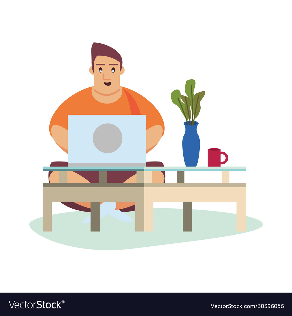 Man working with computer in livingroom Vector Image Man working with computer in livingroom