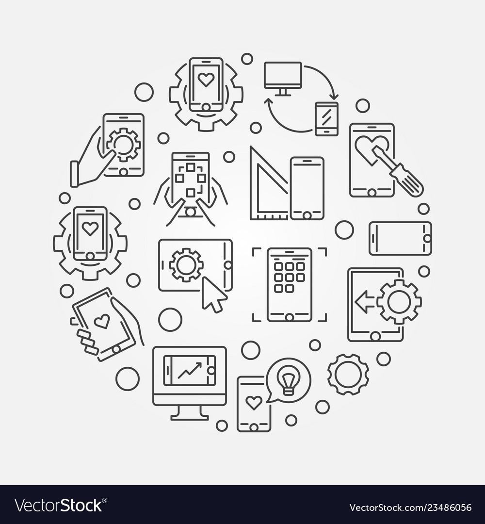 Mobile app development round concept vector image Mobile app development round concept