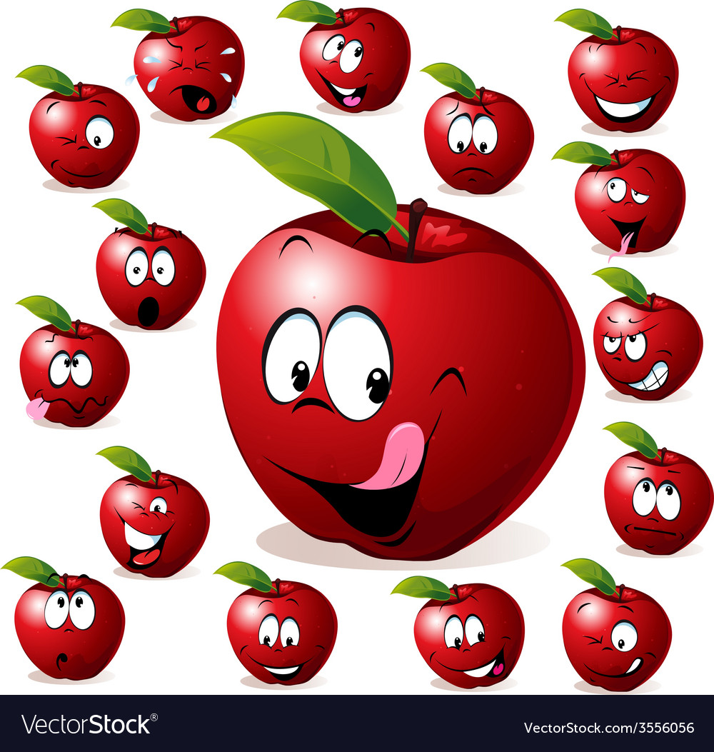 Red apple with many expressions