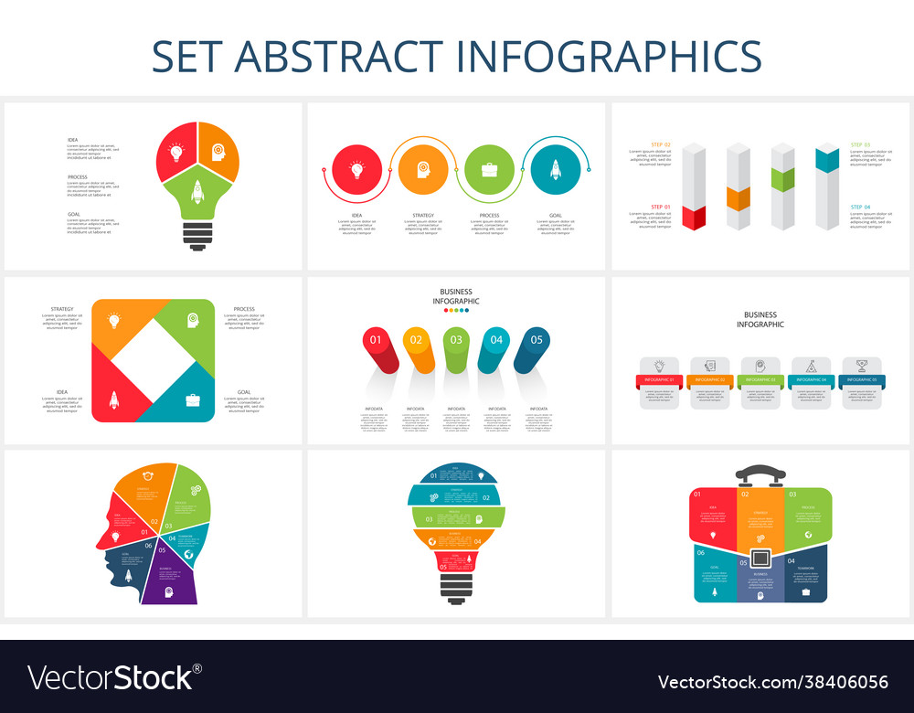 Set abstract elements graph diagram with steps