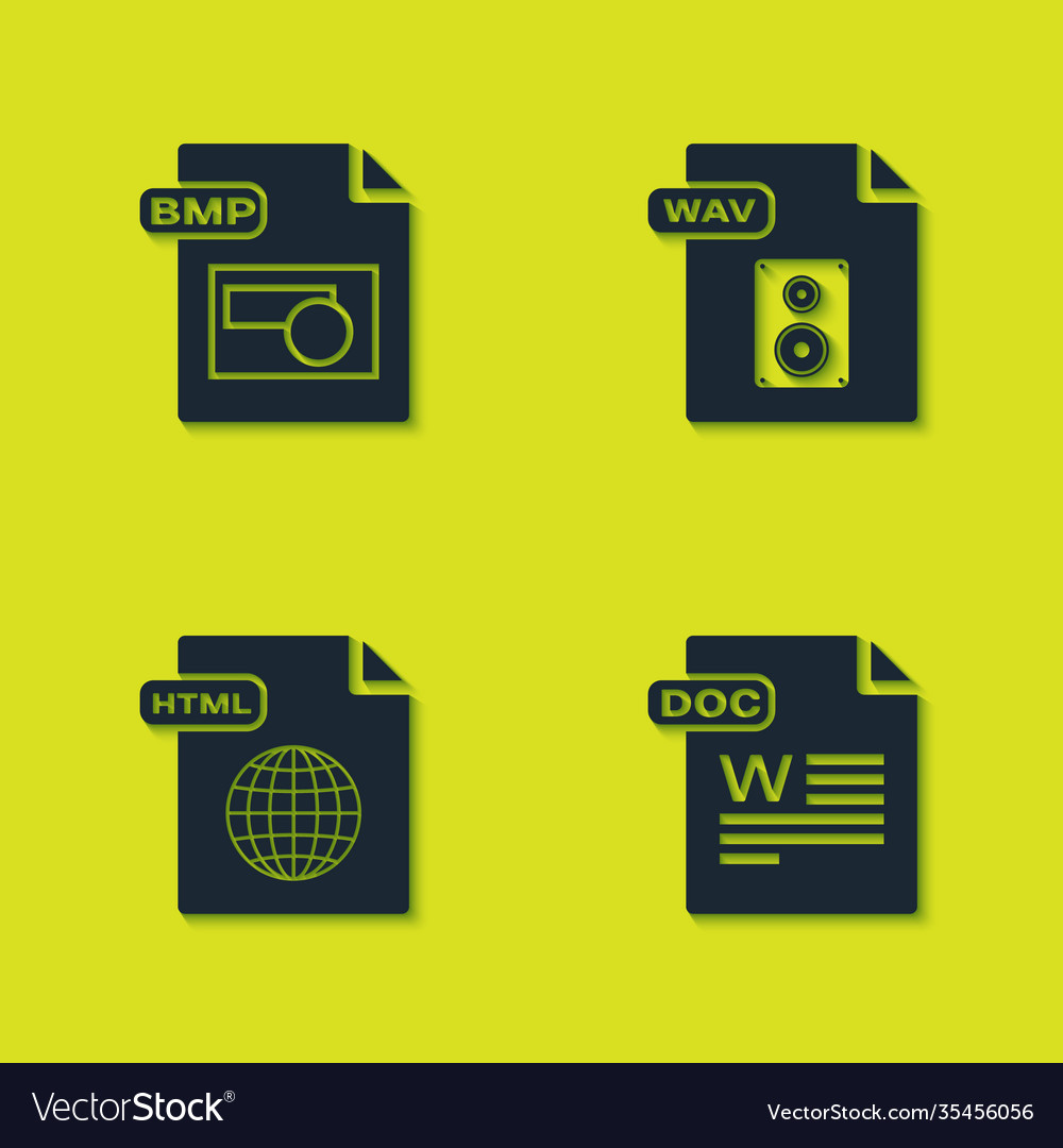 Set bmp file document doc html and wav icon vector image Set bmp file document doc html and wav icon