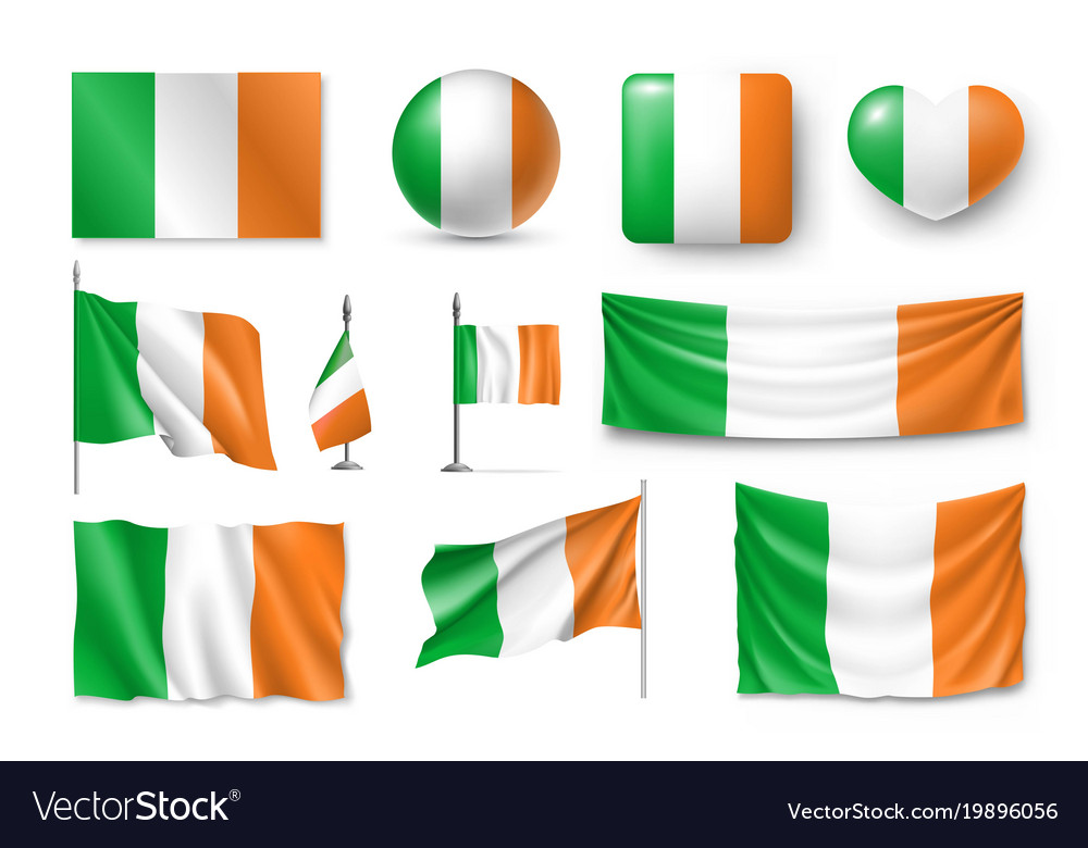 Set Ireland Flags Banners Banners Symbols Flat Vector Image