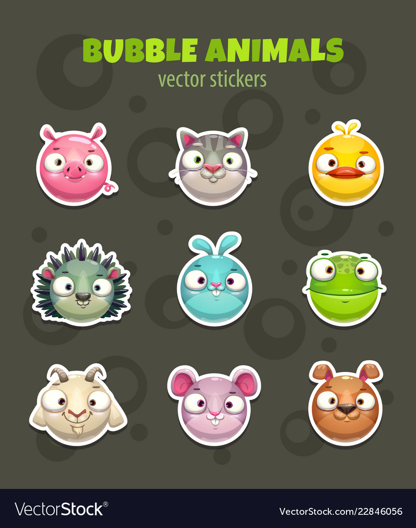Set of cartoon cute round animal faces Royalty Free Vector Set of cartoon cute round animal faces Royalty Free Vector